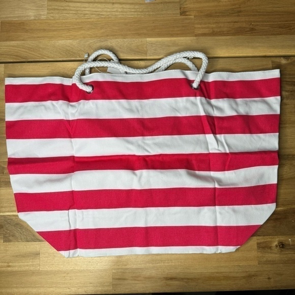 New York & Company Red White Striped Canvas Tote Bag | M12 | NWT Summer Beach Ca - Picture 4 of 5